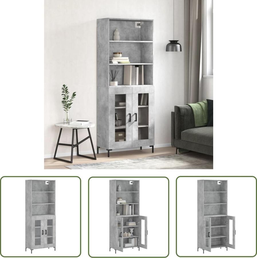 VidaXL Betonnen Grijze Kast Hoge Kast Hoge kast 69 5x34x180 cm bewerkt hout betongrijs Houten Kast Opslagoplossing Livingroom Furniture