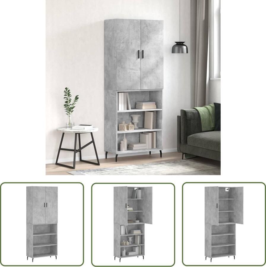 The Living Store Hoge kast 69 5x34x180 cm bewerkt hout betongrijs Hoge Kast Betonnen Kast Houten Kast Opbergkast Woonkamer Kast - Foto 2