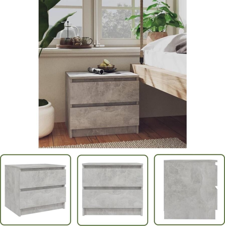 The Living Store Nachtkastje 50x39x43 5 cm bewerkt hout betongrijs Nachtkastje Betonnen Meubilair Nachttafel Slaapkamermeubel Houten Meubel - Foto 2