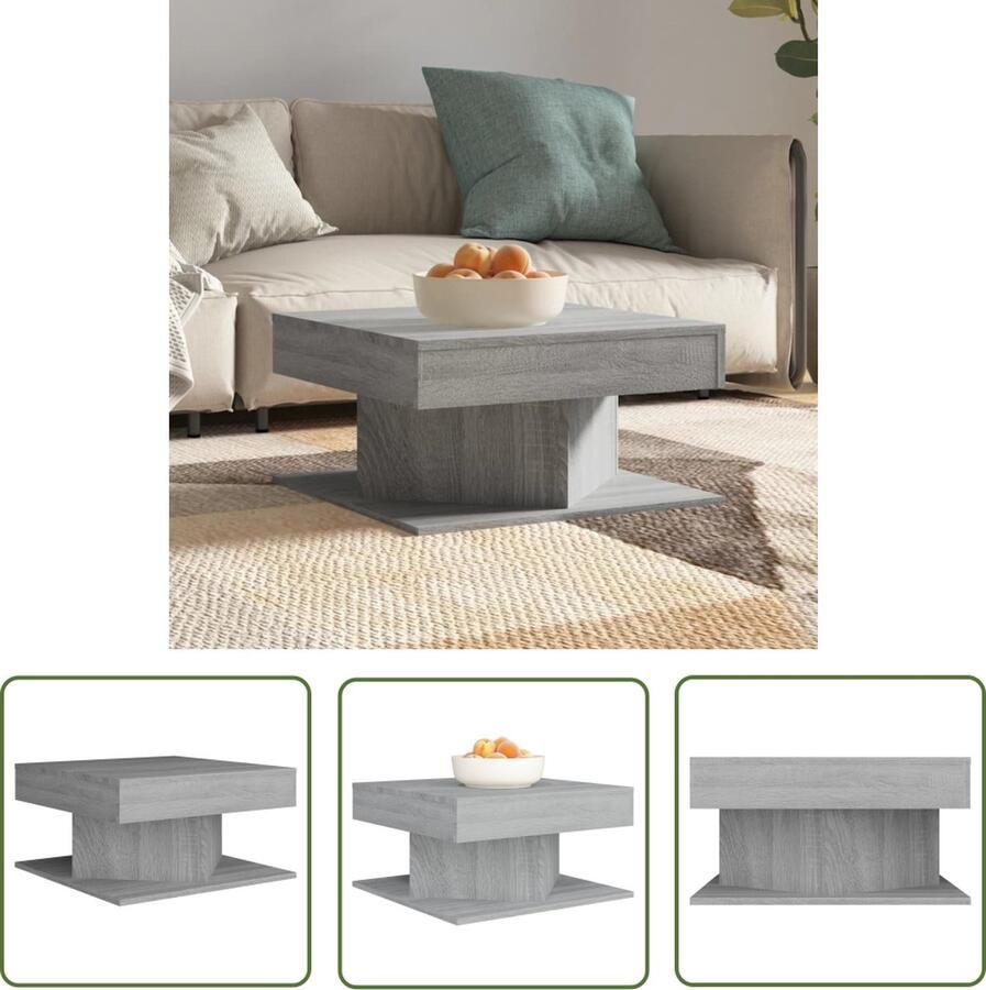 The Living Store Salontafel Grey Sonoma Eiken 57 x 57 x 30 cm Hoogwaardig Bewerkt Hout Salontafel Bewerkt Hout Grijze Salontafel Grijs Design Salontafel - Foto 2