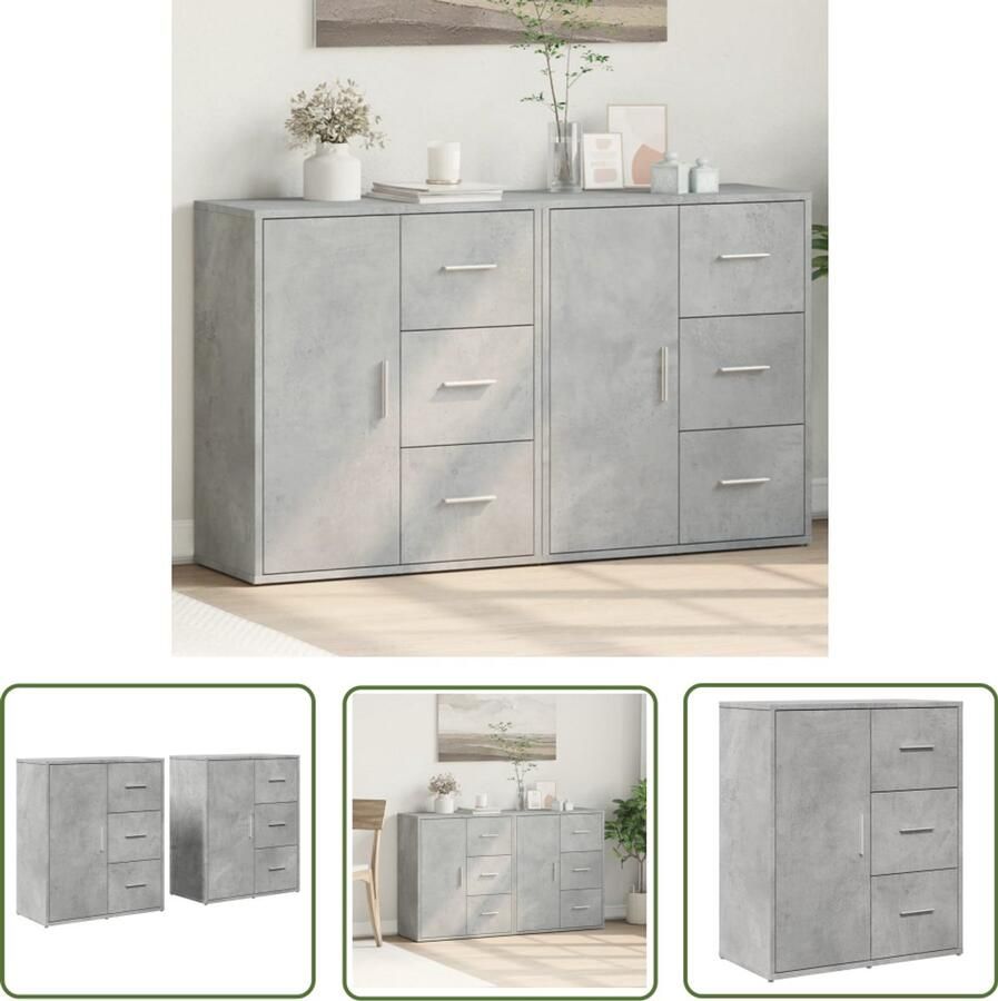 The Living Store Dressoirs 2 st 60x31x70 cm bewerkt hout betongrijs Dressoir Opbergkast Houten Dressoir Tv Meubel Salontafel