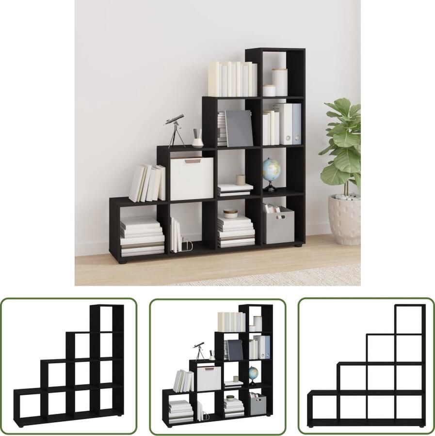 The Living Store Boekenkast Op Trappen GeÃ¯nspireerd 138x29x142cm Zwart Boekenkast Bibliotheek Houten Boekenkast Trap Vormig Meubilair Opbergkast - Foto 2