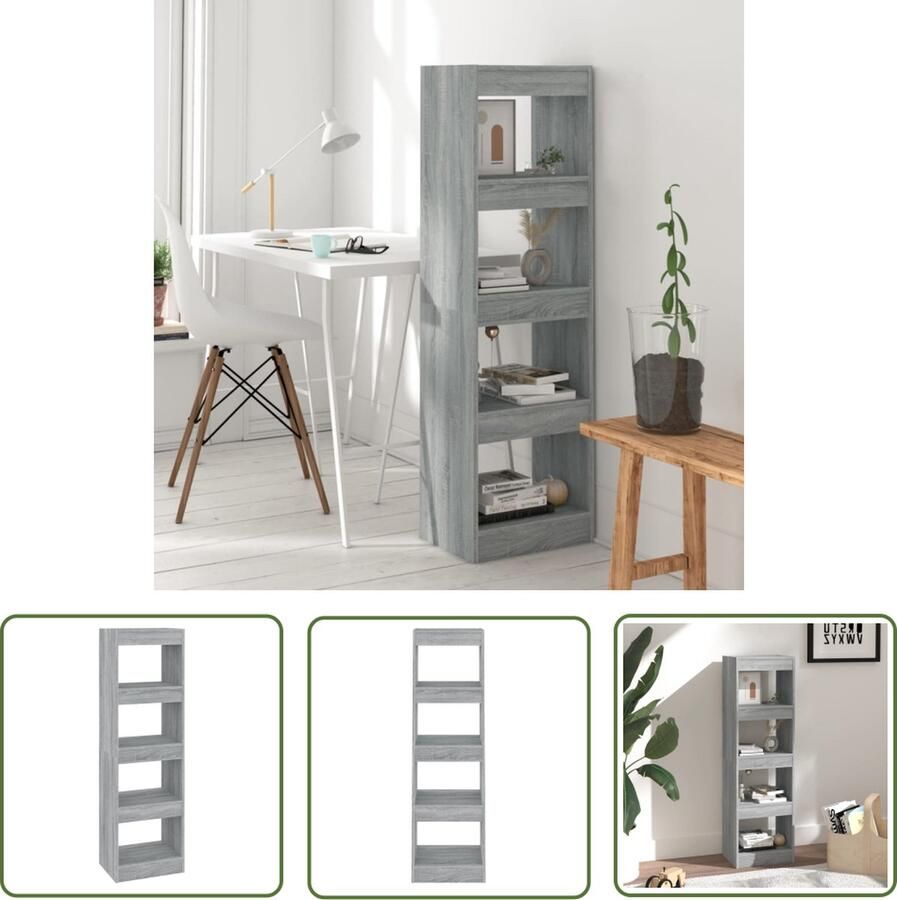 The Living Store Boekenkast kamerscherm 40x30x135 cm grijs sonoma eikenkleurig Boekenkast Bibliotheek Opbergkast Kamerdivider Grijze Boekenkast - Foto 2