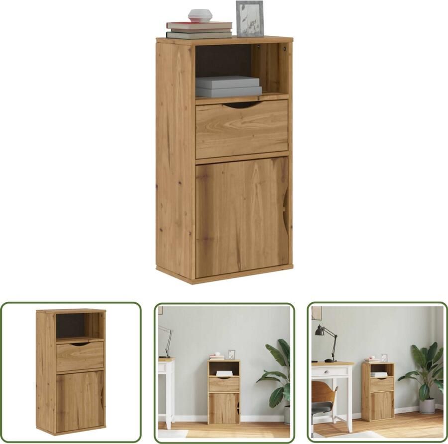 The Living Store Bijzetkast met lade 40x24x79 cm massief grenenhout Bijzettafel Wood Furniture Grenshout Meubels Vintage Style Landelijke Stijl