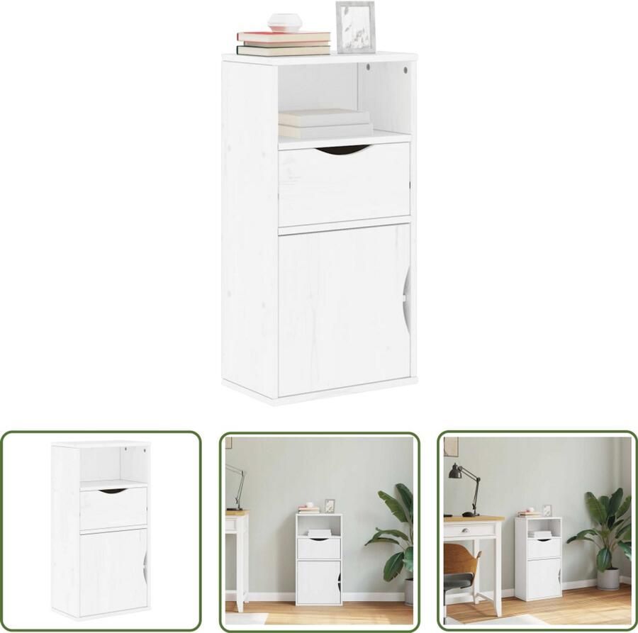 The Living Store Bijzetkast met lade ODDA 40x24x79 cm massief grenenhout wit Bijzettafel Houten Kast Opbergkast Side Table Grenoble Wood Furniture