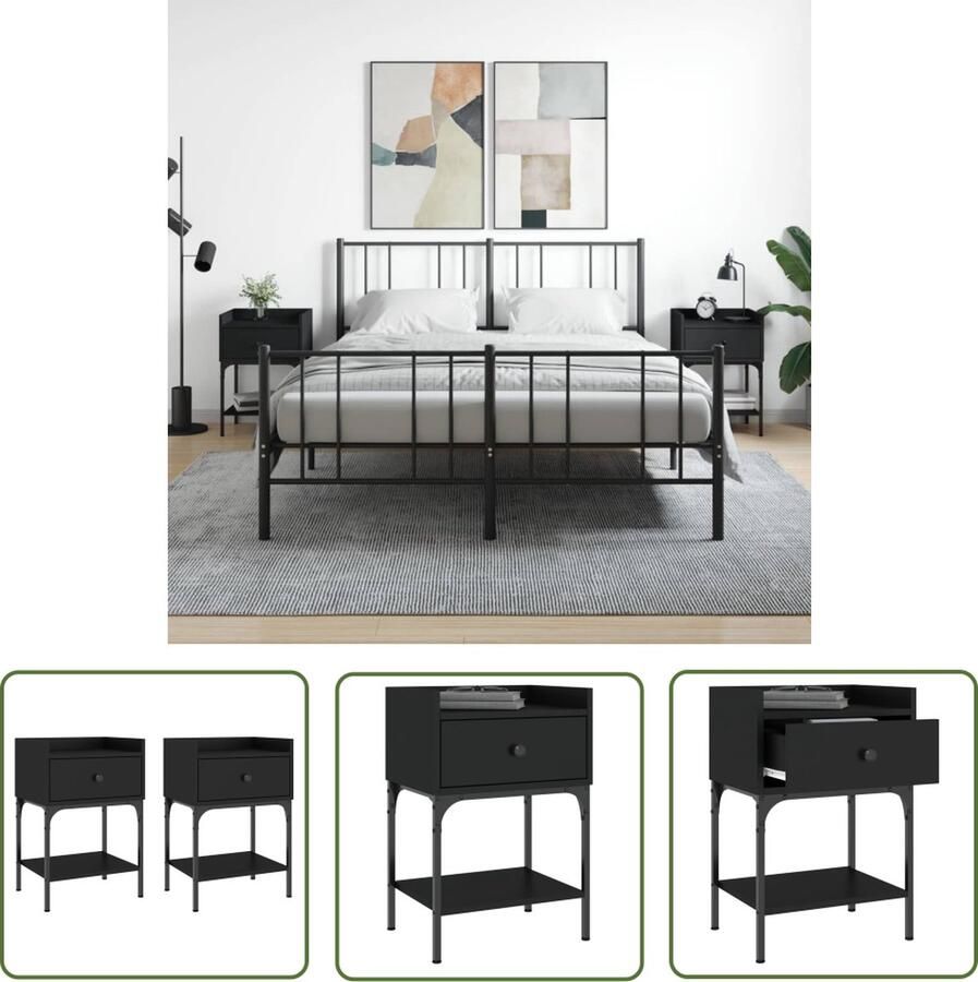The Living Store Nachtkastjes 2 st 40 5x31x60 cm bewerkt hout zwart Nachtkastjes Bijzetkastje Houten Nachtkastje Zwarte Nachtkastjes Stapelbare Nachtkastjes - Foto 2