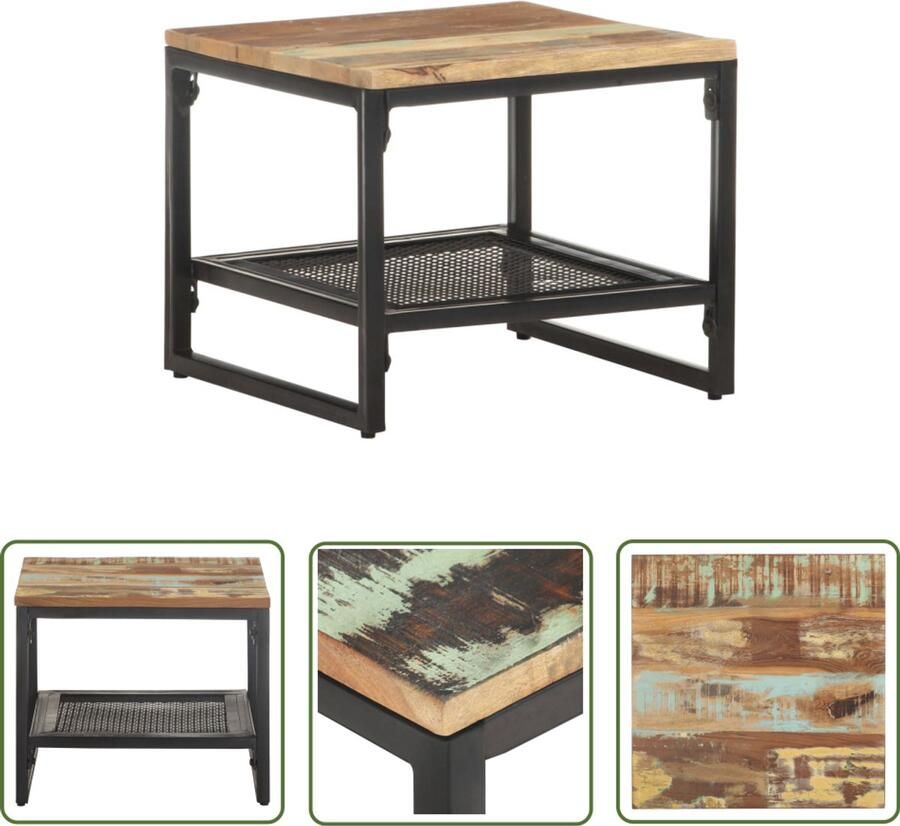 The Living Store Bijzettafel 40x40x35 cm massief gerecycled hout Bijzettafel Salontafel Industrieel Meubilair Vintage Tafel Tweedehands Look