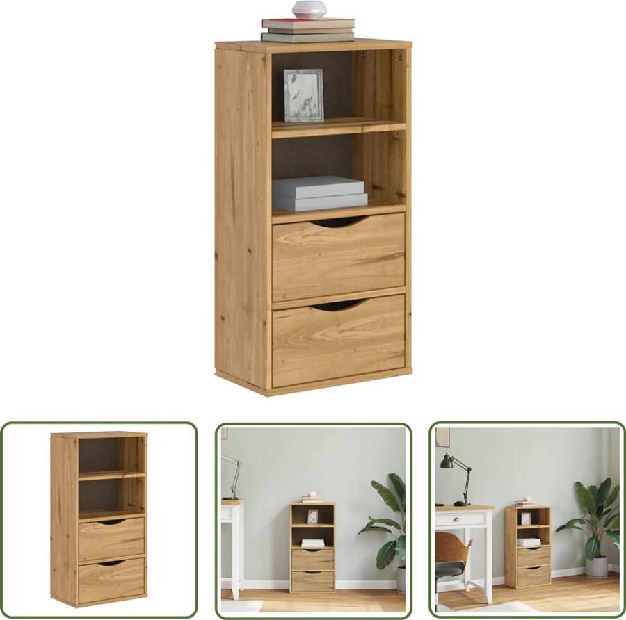The Living Store Bijzetkast met lades 40x24x79 cm massief grenenhout Bijzetkast Houten Kast Grenoblehouten Kast Opbergkast Salontafel