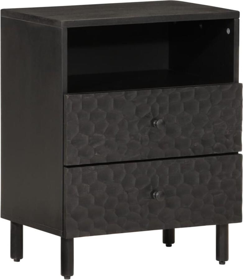 The Living Store Nachtkastje 50x33x60 cm massief mangohout zwart Nachtkastje Nachtkastjes Houten Nachtkastje Houten Nachtkastjes