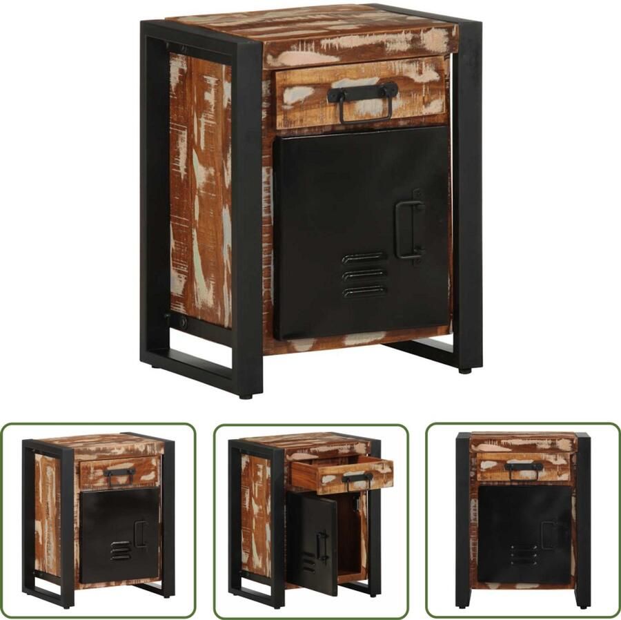 The Living Store Nachtkastje 40x30x50 cm massief gerecycled hout meerkleurig Nachtkastje Bijzettafel Slaapkamermeubilair Mango Wood Gerecyclede Materialen