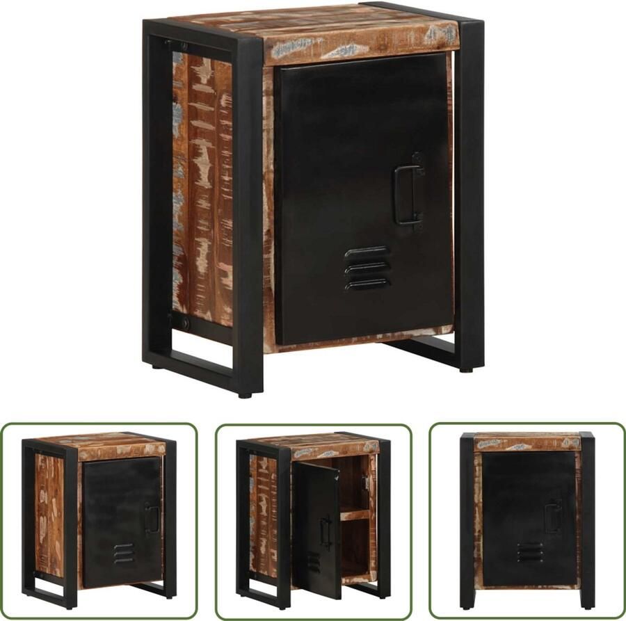 The Living Store Nachtkastje 40x30x51 cm massief gerecycled hout meerkleurig Nachtkastje Bijzettafel Slaapkamermeubilair Houten Meubels Vintage Meubels