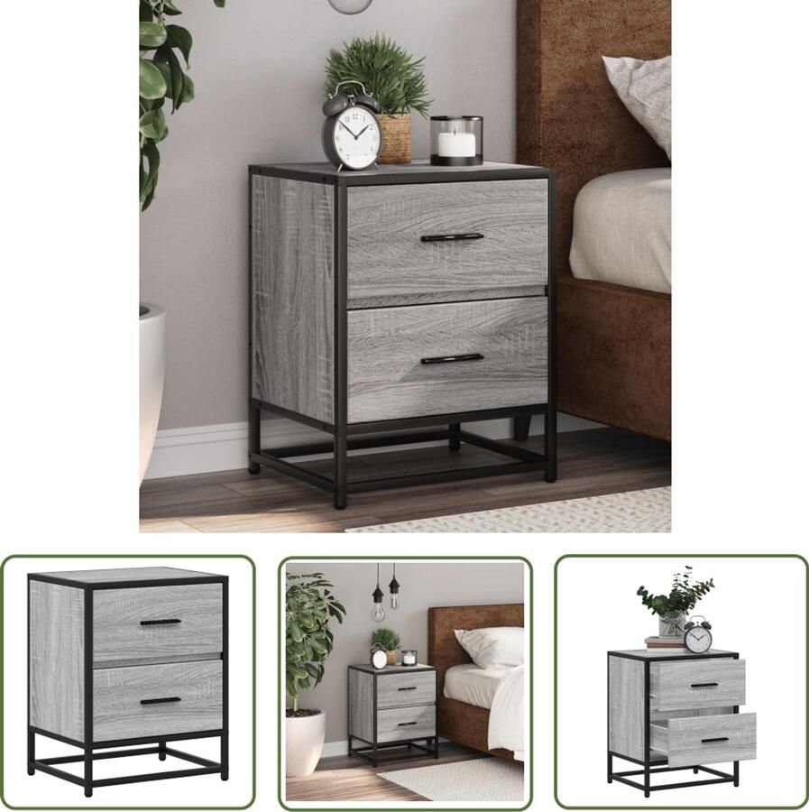 The Living Store Nachtkastje 40x31x50 cm bewerkt hout grijs sonoma eikenkleurig Nachtkastje Bijzettafel Grijze Kamer Houten Meubilair Salontafel