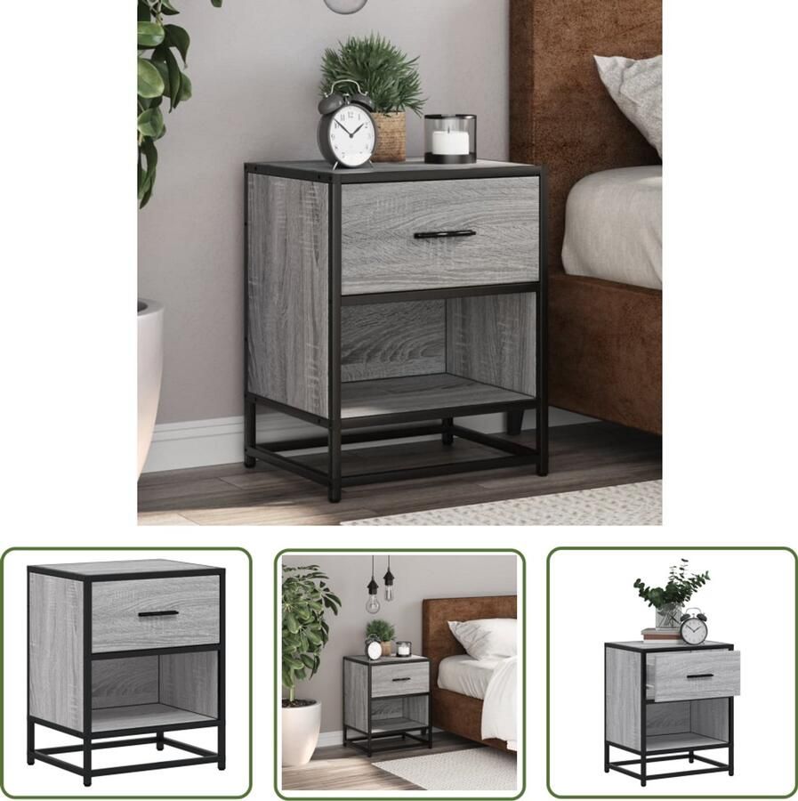 The Living Store Nachtkastje 40x31x50 cm bewerkt hout grijs sonoma eikenkleurig Nachtkastje Bijzettafel Salontafel Houten Kast Grijze Kast