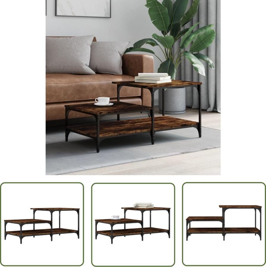 The Living Store Salontafel Gerookt Eiken Bijzettafel 100x50.5x45 cm Houten Tafelblad Salontafel Bijzettafel Houten Tafel Bruine Tafel Gerookte Eiken Tafel