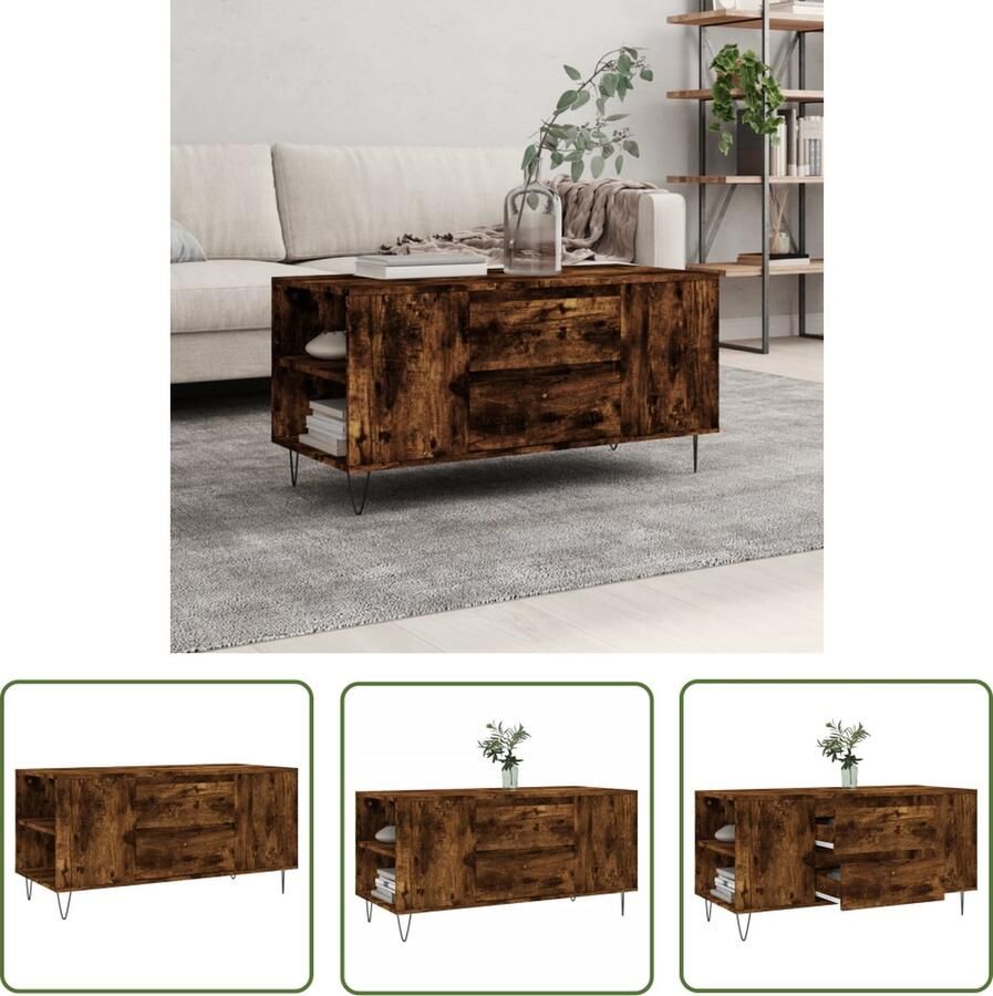 The Living Store Salontafel Trendy Bijzettafel 102 x 44.5 x 50 cm Gerookt eiken Salontafel Bijzettafel Houten Salontafel Trendige Salontafel Bruine Salontafel