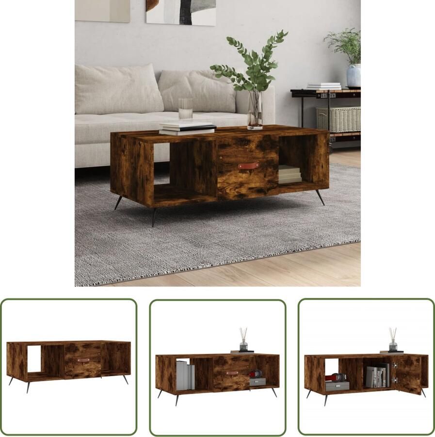 The Living Store Salontafel Trendy Bijzettafel Afmetingen- 102 x 50 x 40 cm Kleur- Gerookt eiken Materiaal- Bewerkt hout en ijzer Salontafel Bijzettafel Houten Salontafel Gerookte Eiken Tv Tafeltje
