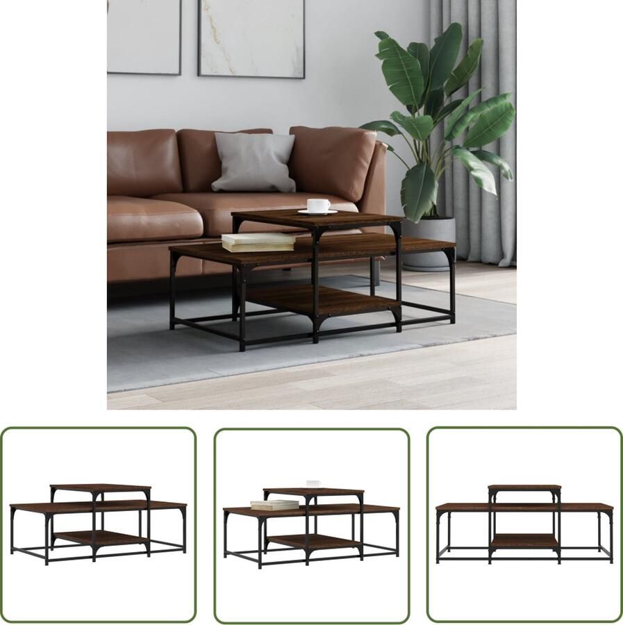The Living Store Salontafel Trendy Bijzettafel van bewerkt hout 102 x 60 x 45 cm Bruineiken Salontafel Bijzettafel Houten Salontafel Bruine Meubels Living Room Furniture