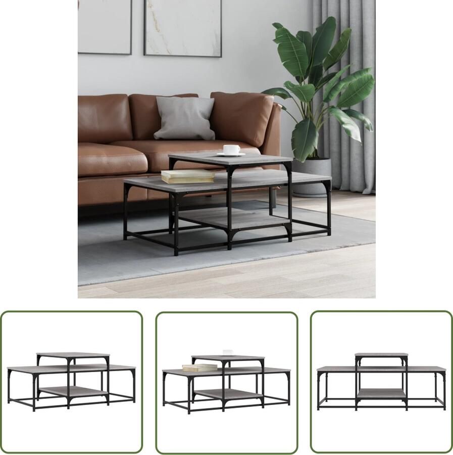The Living Store Salontafel Grijs Sonoma Eiken 102 x 60 x 45 cm Duurzaam hout en metaal Salontafel Bijzettafel Houten Salontafel Grijze Salontafel Met Lade
