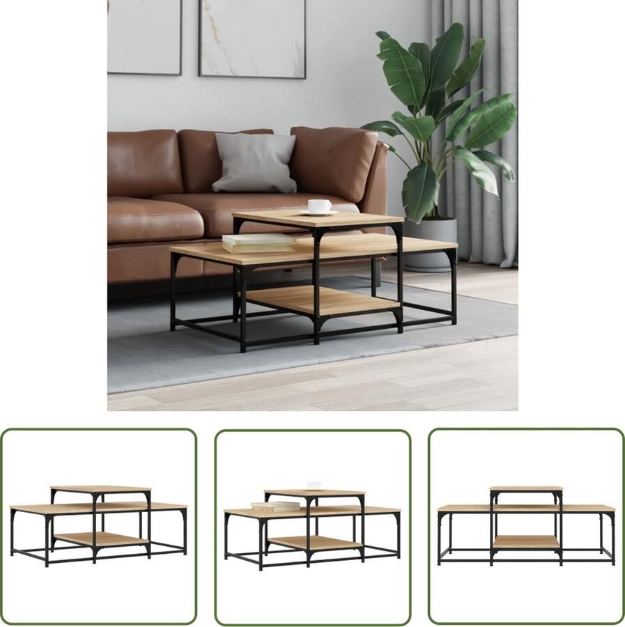 The Living Store Salon Bijzettafel Sonoma eiken 102x60x45 cm Duurzaam hout en metaal Salontafel Bijzettafel Houten Salontafel Bruin Sonoma Eiken
