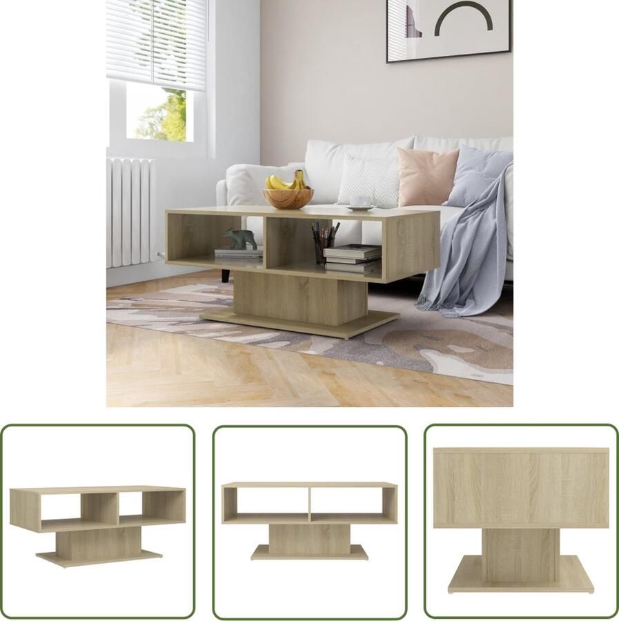 The Living Store Bijzettafel Opbergschap Veilig tafelblad Modern Kleur- Sonoma eiken Materiaal- Spaanplaat Afmetingen- 103.5 x 50 x 44.5 cm Montage vereist Salontafel Bijzettafel Houten Tafel Eiken Kleur Moderna Tafels - Foto 2