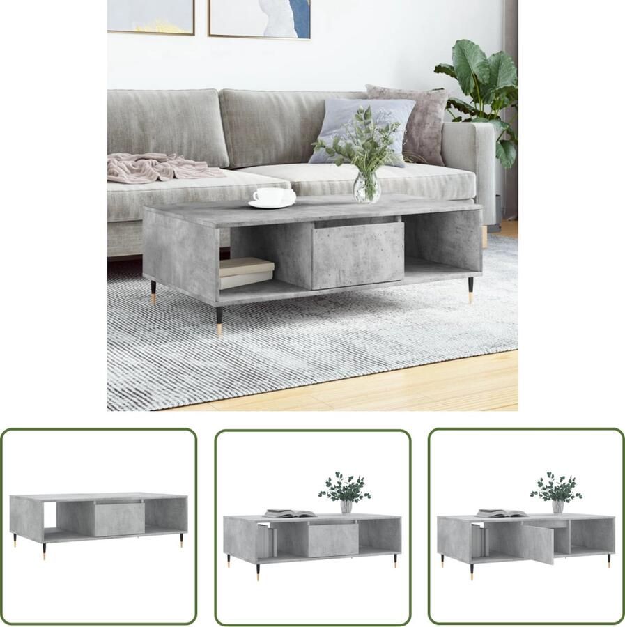 The Living Store Salontafel Betongrijs Bewerkt Hout en IJzer 104 x 60 x 35 cm Opbergruimte Salontafel Bijzettafel Houten Salontafel Beton Grijze Salontafel VidaXL Salontafel