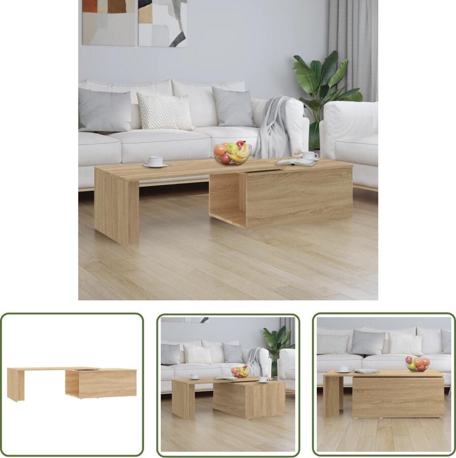 The Living Store Salontafel Sonoma Eiken Bewerkt Hout 150x50x35 cm Stijlvolle Bijzettafel Salontafel Bijzettafel Houten Salontafel Eiken Salontafel Sonoma Eiken - Foto 2