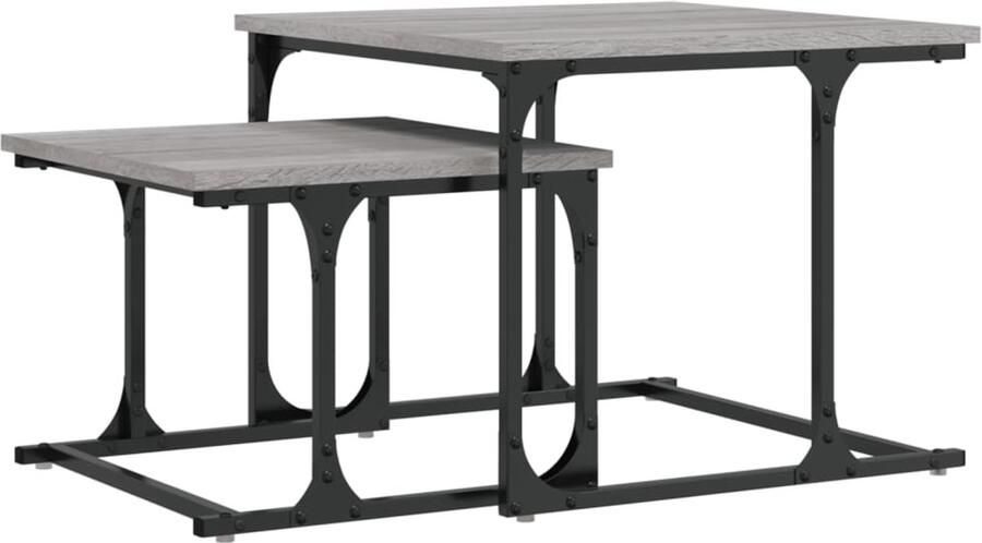The Living Store 2-delige Tafeltjesset bewerkt hout grijs sonoma eikenkleurig Tafels Gigogne Salontafel Koffietafel Industriële Meubelen Houten Salontafel
