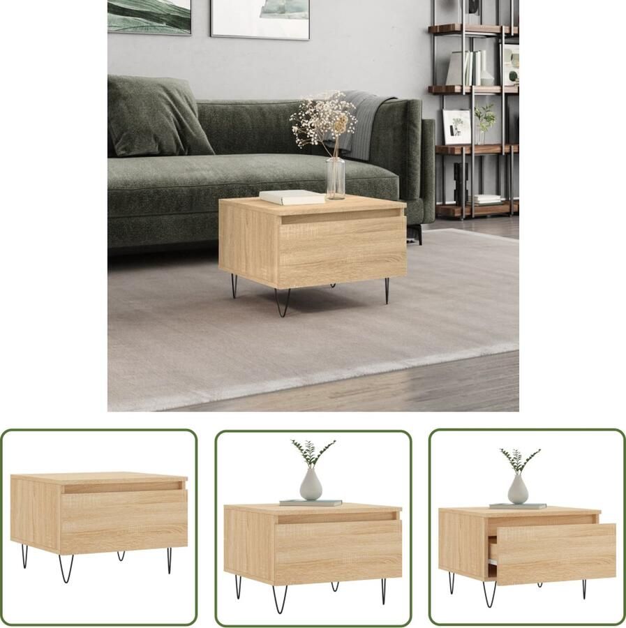 The Living Store Salontafel 50x46x35 cm bewerkt hout sonoma eikenkleurig Salontafel Bijzettafel Houten Salontafel Eiken Salontafel Modern Design - Foto 2