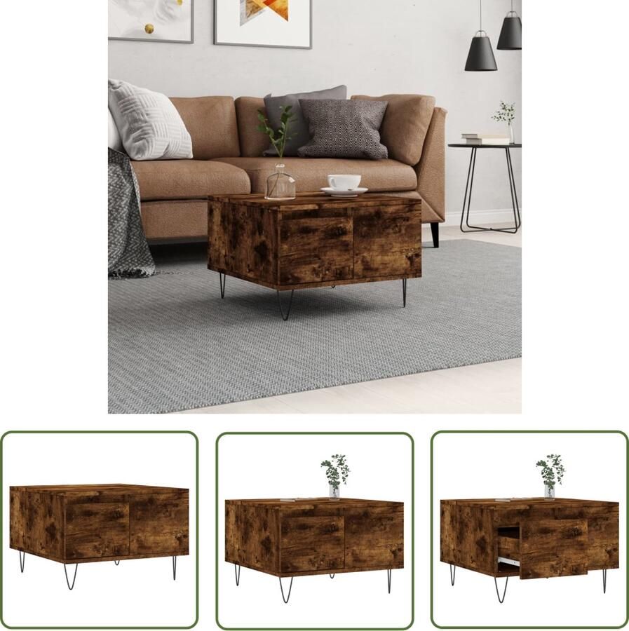 The Living Store Salontafel Smoked Oak Bijzettafel met lade Gerookt eiken 55 x 55 x 36.5 cm Salontafel Bijzettafel Hout Meubel Bruine Meubels Designmeubel