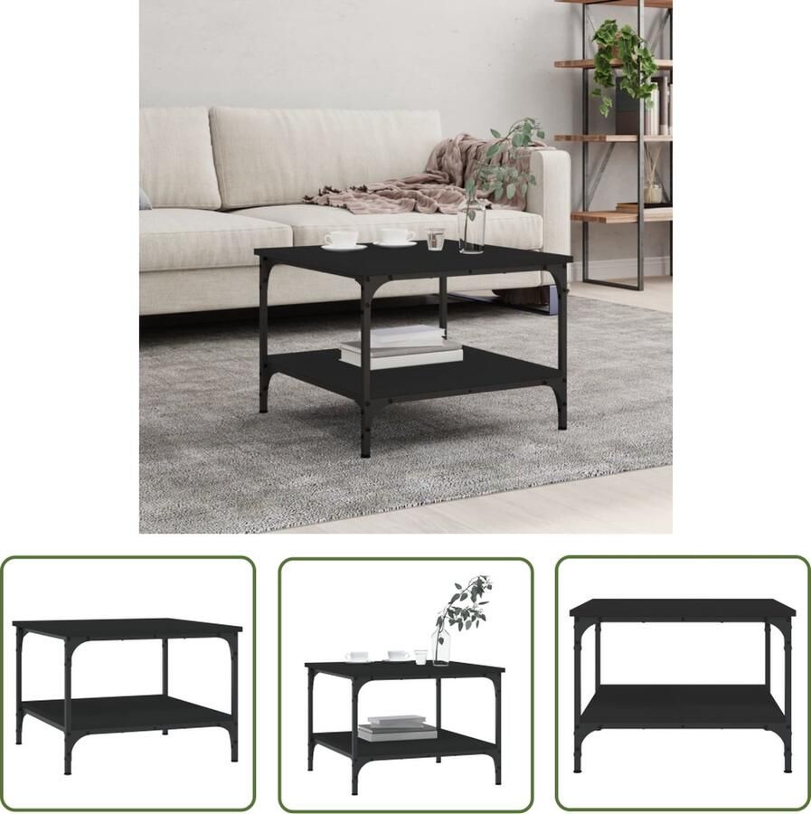 The Living Store Salontafel Trendy Bijzettafel Afmetingen- 55x55x40cm Kleur- Zwart Materiaal- Hout en Ijzer Salontafel Bijzettafel Zwarte Salontafel Houten Salontafel Moderne Salontafel