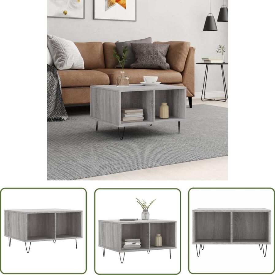 The Living Store Bijzettafel Salontafel Grijs Sonoma Eiken 60x50x36.5cm Metalen Poten Salontafel Bijzettafel Houten Tafel Grijze Tafel Moderne Tafel