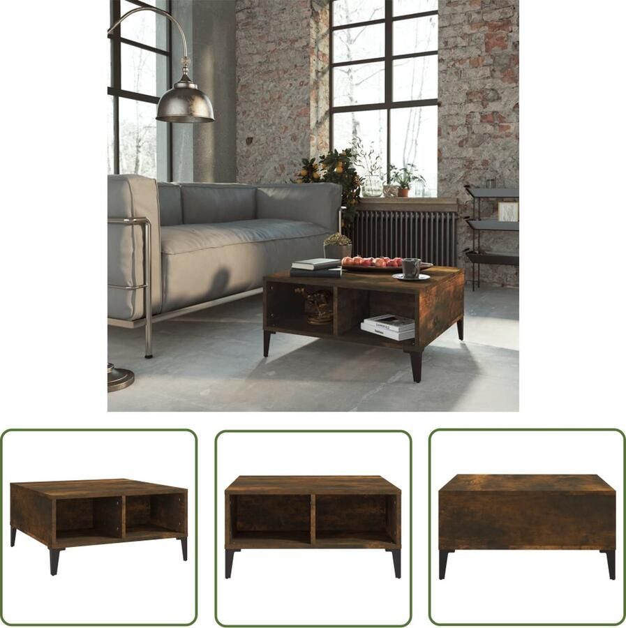 The Living Store Salontafel Gerookt eiken 60x60x30 cm Bijzettafel met opbergschappen Salontafel Bijzettafel Houten Salontafel Bruine Salontafel Met Opbergvakken