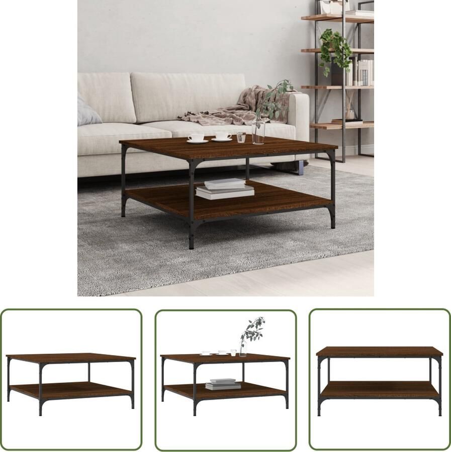 The Living Store Salontafel Bruineiken 80x80x40 cm Trendy bijzettafel met voldoende opbergruimte Salontafel Bijzettafel Houten Salontafel Bruine Eiken Salontafel Met Opbergruimte