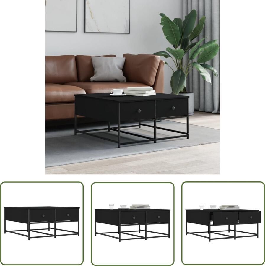 The Living Store Salontafel Trendy Bijzettafel 80 x 80 x 40 cm Bewerkt hout Salontafel Bijzettafel Houten Salontafel Zwarte Salontafel Trendige Salontafel