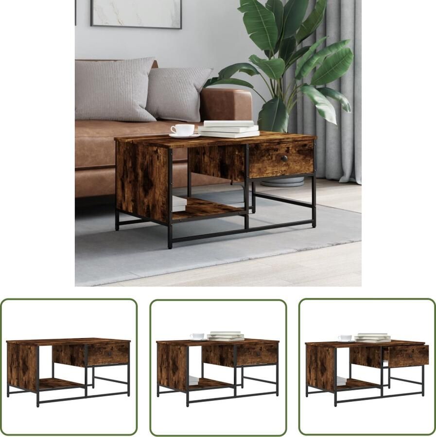 The Living Store Bijzettafel Gerookt eiken 85.5 x 51 x 45 cm Duurzaam hout en metaal Salontafel Bijzettafel Houten Salontafel Bruine Salontafel Gerookte Eiken Meubilair