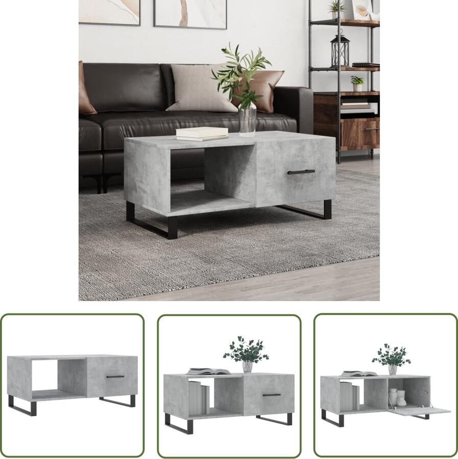 The Living Store Salontafel Betongrijs 90x50x40 cm Duurzaam hout Voldoende opbergruimte Salontafel Bijzettafel Betonlook Houten Salontafel Tv Tafeltje - Foto 2