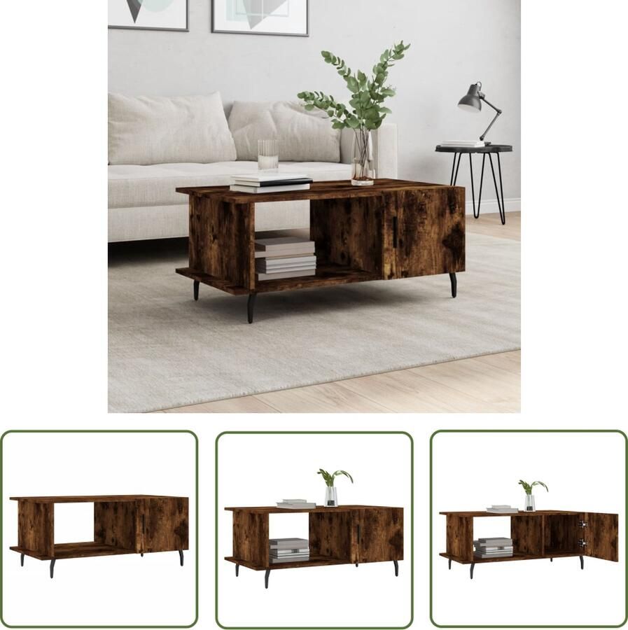 The Living Store Salontafel 90x50x40 cm bewerkt hout gerookt eikenkleurig Salontafel Bijzettafel Houten Salontafel Bruin Bruine Salontafel