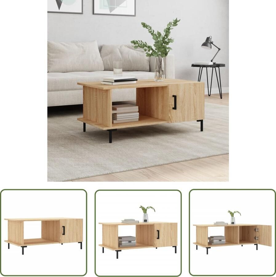The Living Store Salontafel Sonoma Eiken 90 x 50 x 40 cm Duurzaam hout 2 vakken Salontafel Bijzettafel Houten Salontafel Sonoma Eiken Tv Tafeltje