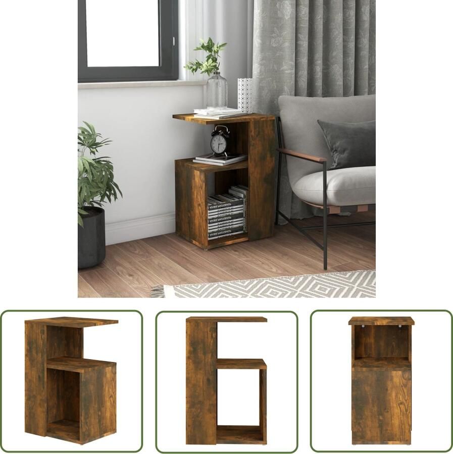 The Living Store Salontafel G-vorm Gerookt eiken 36 x 30 x 56 cm Bewerkt hout Salontafel Bijzettafel Houten Salontafel G-vormige Salontafel Bruine Salontafel - Foto 2