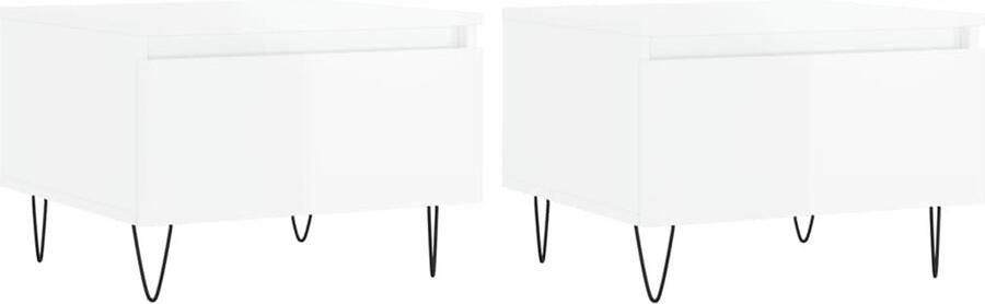 The Living Store Salontafels 50 x 46 x 35 cm Bewerkt hout en metaal Hoogglans wit Salontafel Bijzettafel Houten Tafel Witte Tafel Hoogglans Tafel