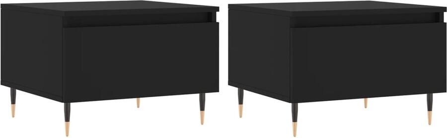 The Living Store Salontafel Bewerkt Hout Bijzettafel met Lade Stevig Tafelblad Metalen Poten Zwart 50 x 46 x 35 cm Set van 2 Salontafel Bijzettafel Zwarte Salontafel Houten Salontafel Modern Design