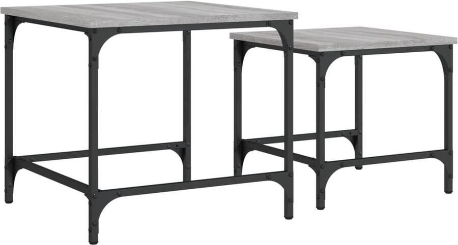 The Living Store 2-delige Tafeltjesset bewerkt hout grijs sonoma eikenkleurig Salontafel Industrieel Houten Salontafel Grijze Salontafel Duo Salontafeltjes