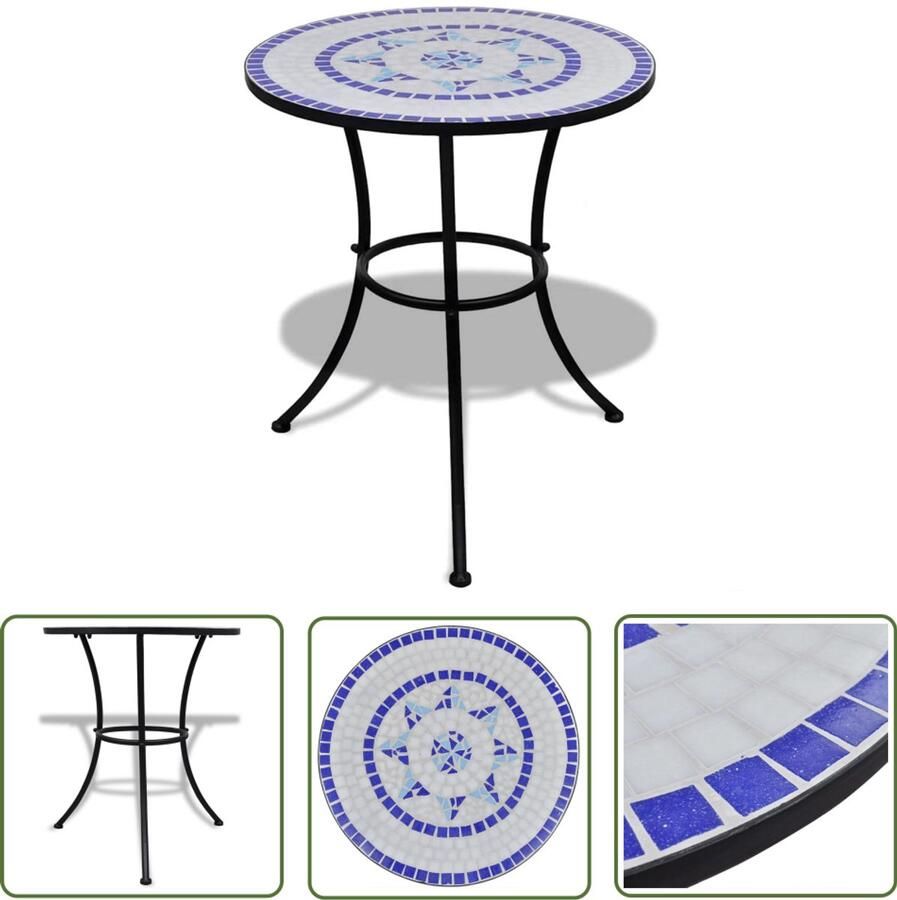 VidaXL Bistrotafel 60 cm mozaïek blauw en wit Tuin Tafel Bistrotafel Mozaiekt Tafel Buiten Tafel Patio Tafel - Foto 2