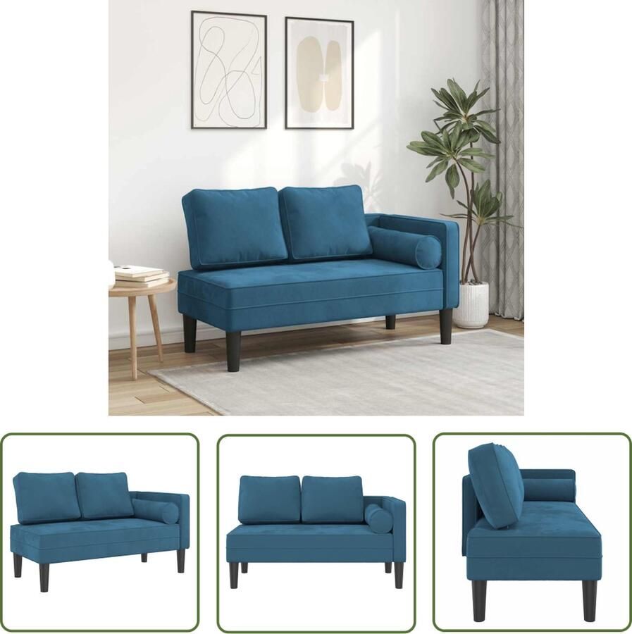 The Living Store Chaise Longue Blauw Fluweel 116.5 x 62 x 57.5 cm Veerkrachtig Schuim Chaise Longue Blauwe Fauteuil Loungeset Velvet Bank Relaxstoel