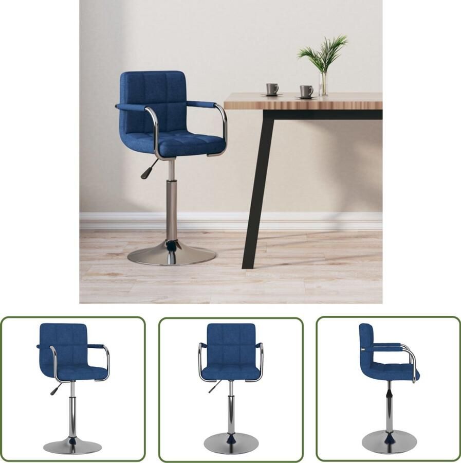 The Living Store Barkruk stof blauw Barstoel Blauwe Stoel Eetkamerstoelen Verstelbare Barkruk Draaibare Barkruk
