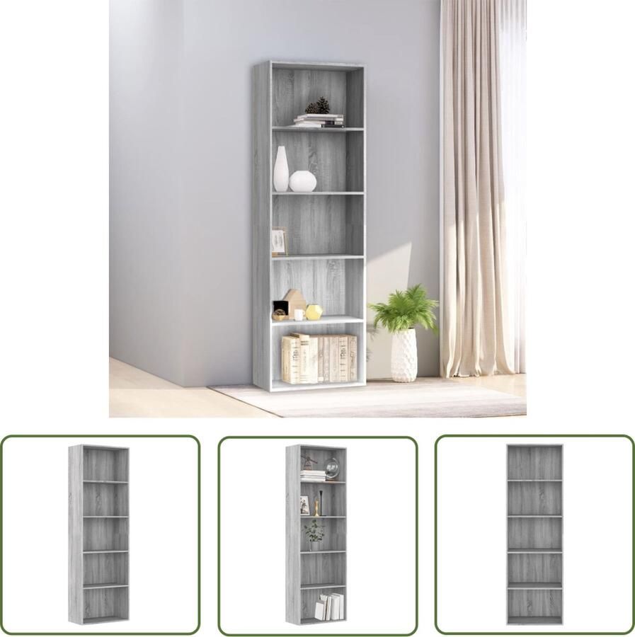 The Living Store Boekenkast 60x30x189 cm bewerkt hout grijs sonoma eikenkleurig Boekenkast Houten Boekenkast Grijze Boekenkast Opslagkast Salonmeubel - Foto 2