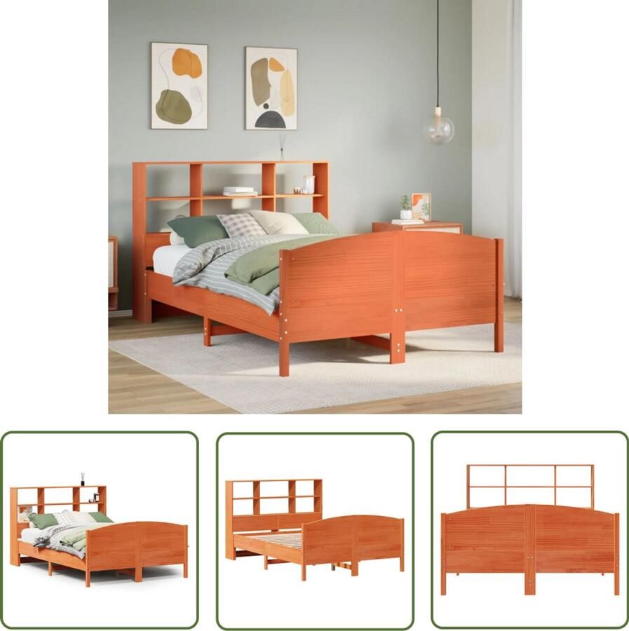 VidaXL Bed met boekenkast zonder matras grenenhout wasbruin 160x200 cm Bed Boekenkast Houten Bed Grenenhouten Bed Tweepersoonsbed