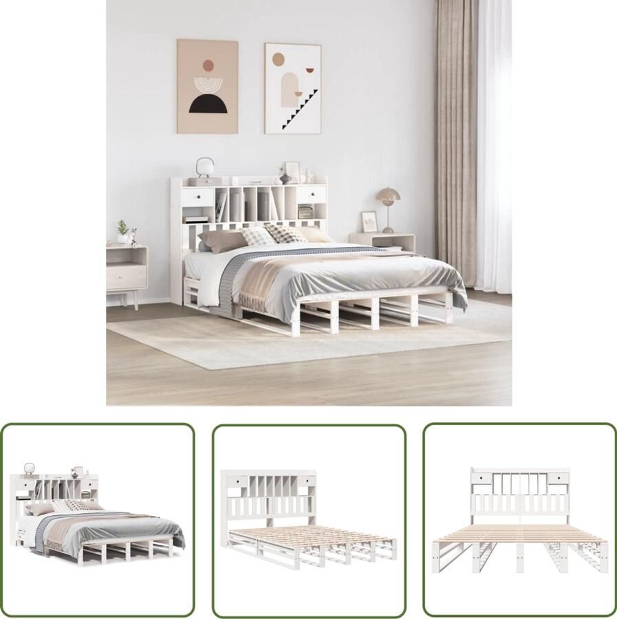 VidaXL Bed met boekenkast zonder matras grenenhout wit 140x200 cm Bed Boekenkast Houten Bed Slaapbank Master Bedroom Furniture