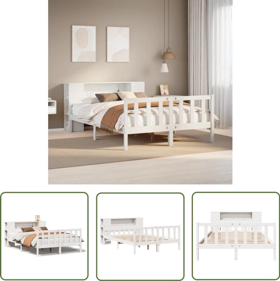 VidaXL Bed met boekenkast zonder matras grenenhout wit 150x200 cm Bed Boekenkast Houten Bed Grenenhout Bed Slaapkamers