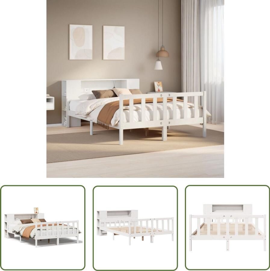 VidaXL Bed met boekenkast zonder matras grenenhout wit 160x200 cm Bed Boekenkast Houten Bed Grenenhout Bed Tweepersoonsbed